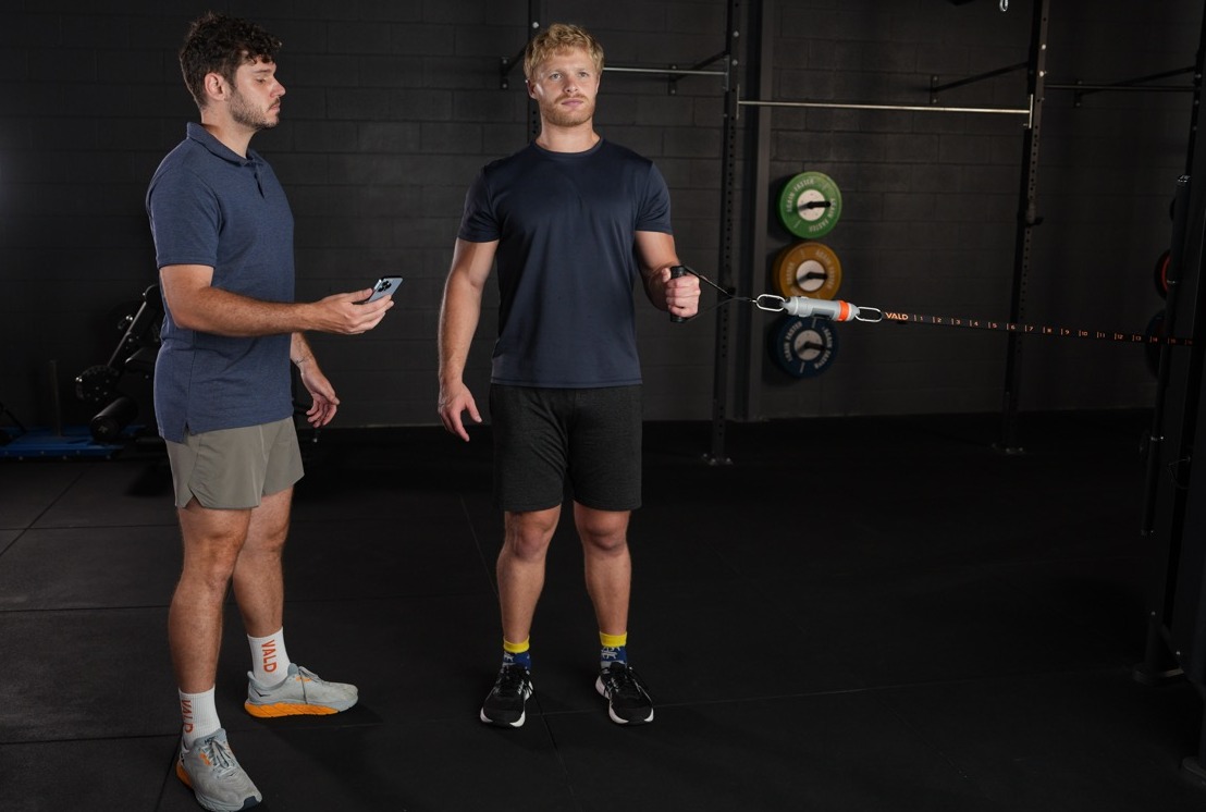VALD DynaMo handheld strength testing device in use at Assure Health in Carryduff, Belfast